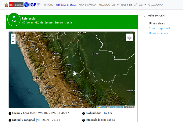 Temblor sacude el Perú