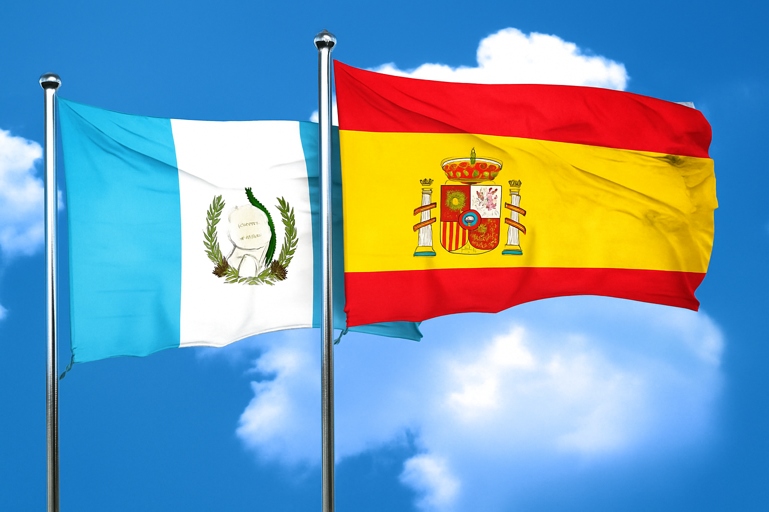 Banderas de Guatemala y España juntas. Colaboración