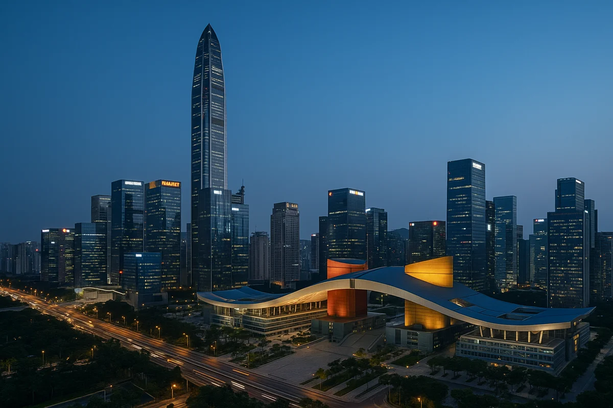skyline de Shenzhen, Shenzhen China tecnología, Zhongguancun Beijing, Silicon Valley chino, ciudad tecnológica China, innovación tecnológica China, arquitectura futurista China, centro de innovación Shenzhen, desarrollo tecnológico chino, China potencia tecnológica, economía del conocimiento China, infraestructura tecnológica China, IA en China, tecnología asiática, paisaje urbano futurista